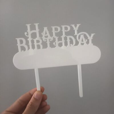 Happy Birthday Cake Topper 3mm White