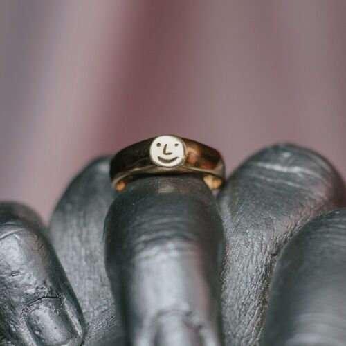 Mini Smiley Face Signet Ring in Solid 9ct Gold