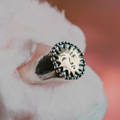 Sterling Silver Signet Ring With Golden Sun