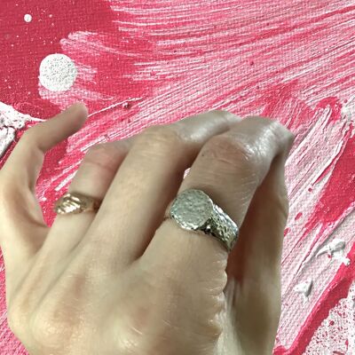 Moon Surface Textured Signet Ring