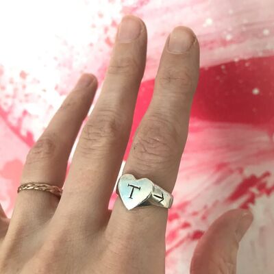 Customisable Heart Signet Ring in Sterling Silver