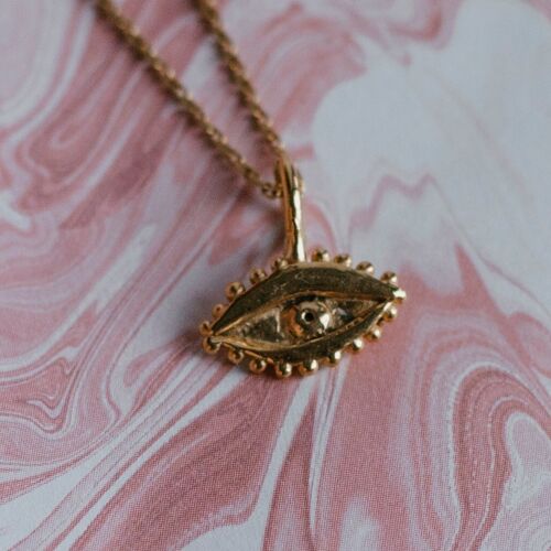 Tiny Carved Evil Eye Pendant in Solid 9ct Gold