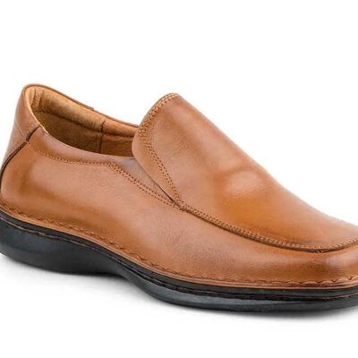 Cognac Leather Men's Shoes Elastic Stitched Sole