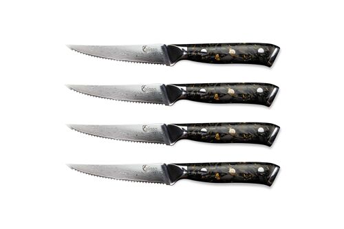 Damascus Black and Gold Steak Knife Set - GOLD&ASH