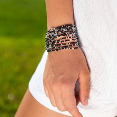 Black/Silver Medium Multi-Row Bracelet