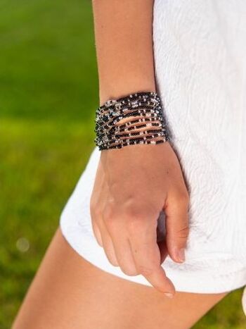 Bracelet Multi-rangs Medium Noir/Argent