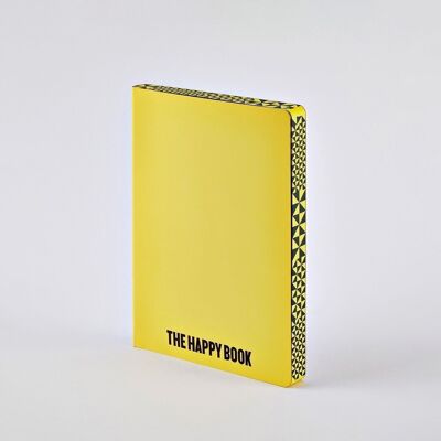 Happy Book de Stefan Sagmeister - Graphique L | carnet nuuna A5+ | Grille de points de 3,5 mm | Papier premium 120 g | cuir jaune | produit durablement en Allemagne