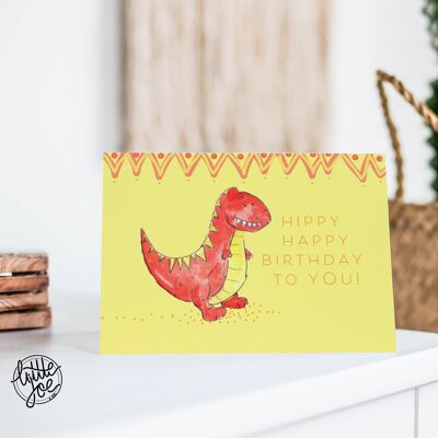 Carte Joyeux anniversaire hippie dinosaure