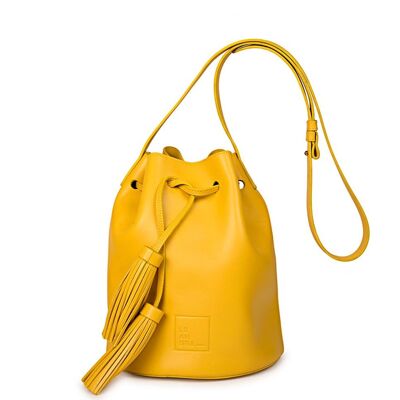 Leandra yellow leather bucket bag