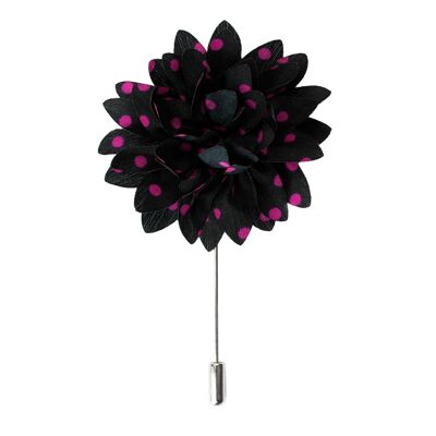 Silk Flower Lapel Pin, Black and Pink Polka Dot