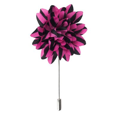 Silk Flower Lapel Pin, Black and Pink Stripes