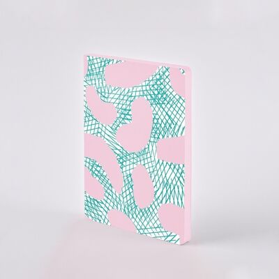 Jump Around - Color Clash L Light - | nuuna notebook A5+ | Dotted Journal | 3.5mm dot grid | 176 numbered pages | 120g premium paper | leather pink - mint | sustainably produced in Germany