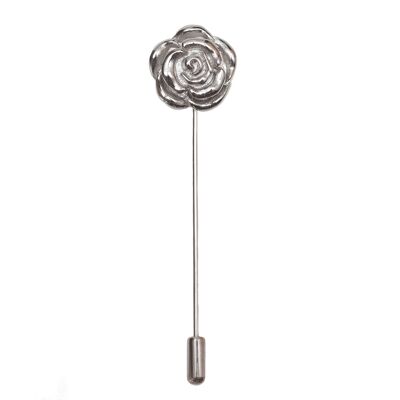 Metallic Rose Lapel Pin, Silver