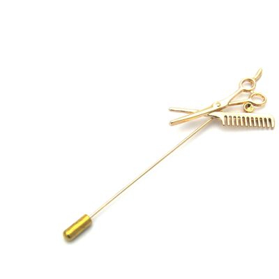 Scissor and Comb Lapel Pin, Gold