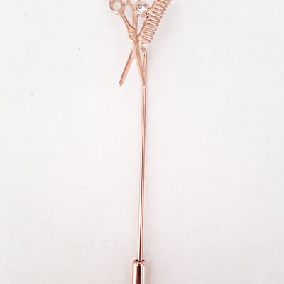 Scissor and Comb Lapel Pin, Rose Gold
