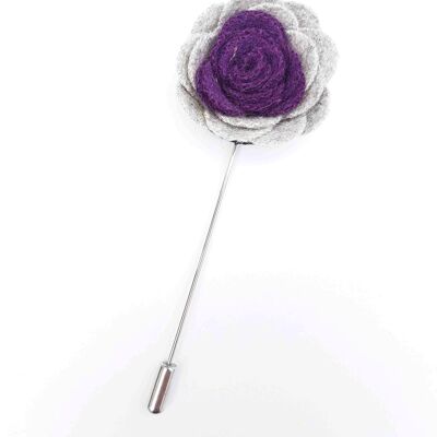 Felt Rose Lapel Pin, Grey and Purple
