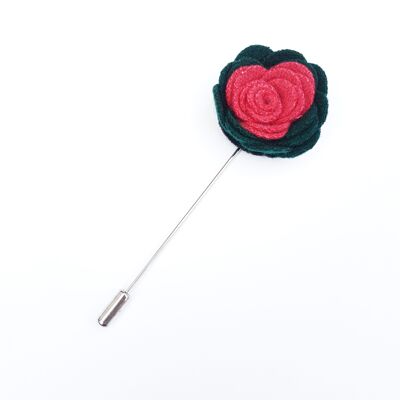 Felt Rose Lapel Pin, Green and Pink