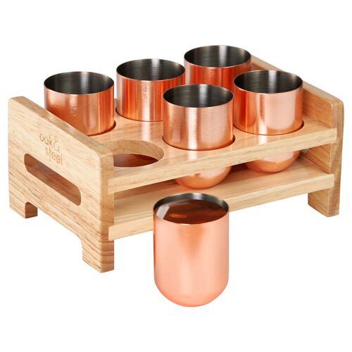 6 Rose Gold Stainless Steel Shot Glasses with Premium Drinks Holder Tray 50ml/1.7oz
