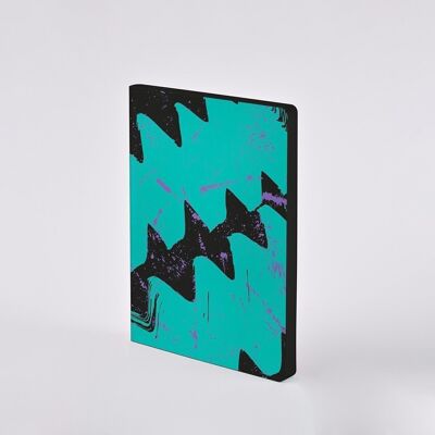 High Frequency - Color Clash L Light - | nuuna notebook A5+ | Dotted Journal | 3.5mm dot grid | 176 numbered pages | 120g premium paper | leather black - violet - green | sustainably produced in Germany