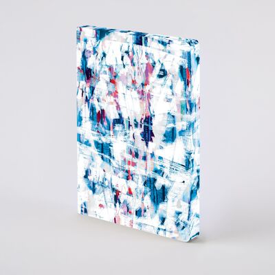 Strati-Composizione L | quaderno nuuna A5+ | Giornale punteggiato | Griglia di punti da 3,5 mm | 256 pagine numerate | Carta premium da 120 g | Materiale dell'etichetta dei jeans | vegano | prodotto in modo sostenibile in Germania