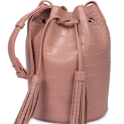 Mini bucket bag embossed in pink soft coco Leandra