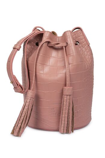 Mini sac seau gaufré en soft coco rose Leandra 1