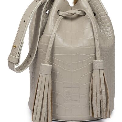 Mini bucket bag embossed in pearl soft coco Leandra