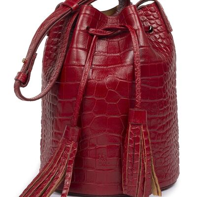 Mini bucket bag embossed in red soft coco Leandra
