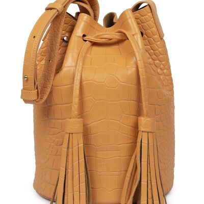 Mini bucket bag embossed in coconut soft grapefruit Leandra