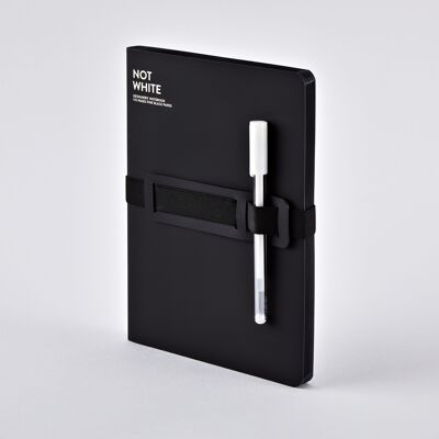 NON BIANCO – Luce L Nera | quaderno nuuna A5+ | 176 pagine nere | 120 g di carta premium nera | con porta penna e smartphone | penna gel bianca | prodotto in modo sostenibile in Germania