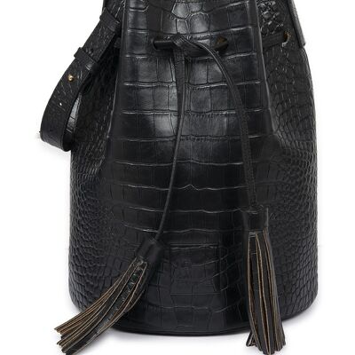 Bucket bag embossed in black soft coco Leandra