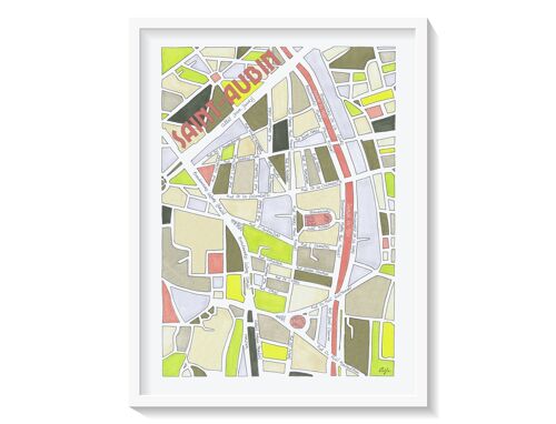 AFFICHE Illustrée Plan du Quartier Saint-Aubin, TOULOUSE