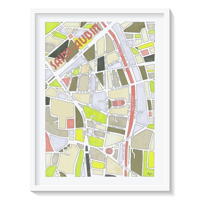Illustrated POSTER Map of the Saint-Aubin District, TOULOUSE