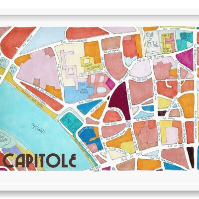 CARTEL Ilustrado Mapa del distrito del Capitole, TOULOUSE