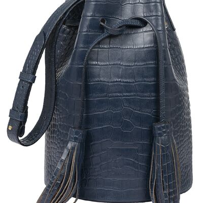 Bucket Bag mit Prägung in blauem, weichem Coco Leandra