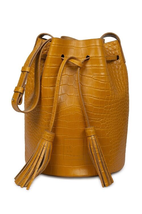 Bucket bag grabado en coco soft avellana Leandra