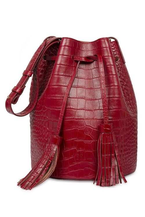 Bucket bag embossed in red soft coco Leandra
