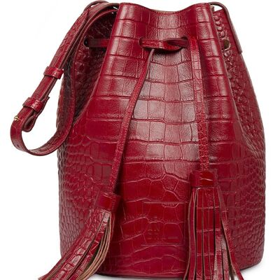 Bucket bag embossed in red soft coco Leandra