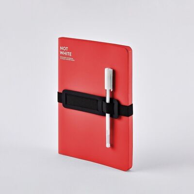 NOT WHITE - Red L Light | nuuna notebook A5+ | 144 red pages | 120g red premium paper | with pen and smartphone holder | Gel pen white | sustainably produced in Germany