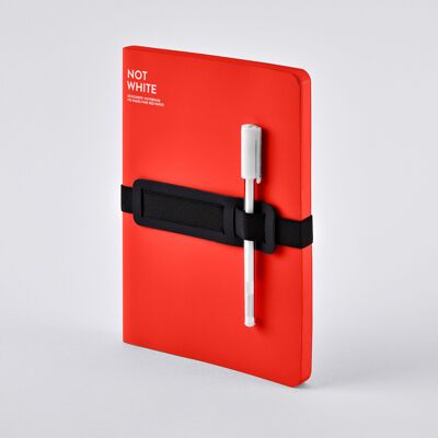 NON BIANCO - Luce rossa L | quaderno nuuna A5+ | 144 pagine rosse | Carta premium rossa da 120 g | con porta penna e smartphone | Penna gel bianca | prodotto in modo sostenibile in Germania