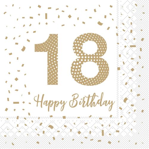 10 Serviettes papier Joyeux anniversaire 18 noir et or 33 x 33 cm -  Vegaooparty