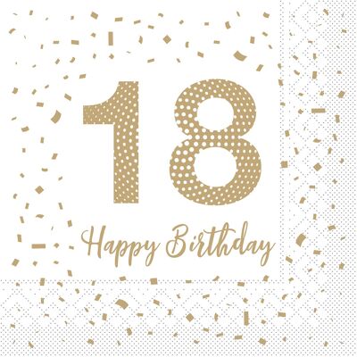 Serviette "Happy Birthday - 18" aus Tissue 33 x 33 cm, 20 Stück