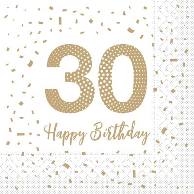 Serviette "Happy Birthday - 30" aus Tissue 33 x 33 cm, 20 Stück