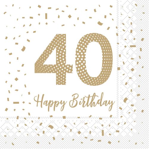 Serviette "Happy Birthday - 40" aus Tissue 33 x 33 cm, 20 Stück