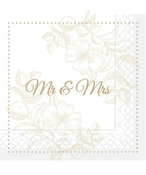 Serviette "Mr & Mrs (Blume)" aus Tissue 33 x 33 cm, 20 Stück