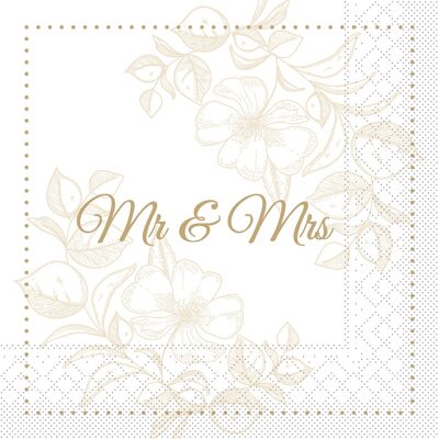 Tissue napkins "Mr & Mrs (flower)" 33 x 33 cm, 20 pieces