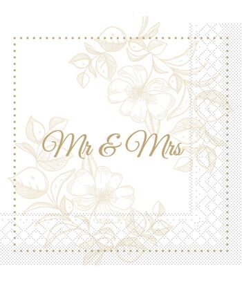 Serviette en tissu "Mr & Mrs (fleur)" 33 x 33 cm, 20 pièces