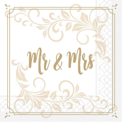 Serviette "Mr & Mrs (Ornament)" aus Tissue 33 x 33 cm, 10 Stück