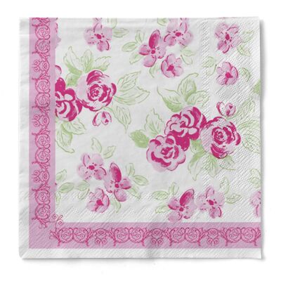 Serviette Country Line in Rosa-Grün aus Tissue 33 x 33 cm, 20 Stück - Blumen Floral