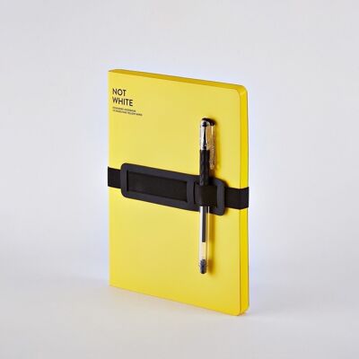 NOT WHITE – Yellow L Light | nuuna notebook A5+ | 144 Yellow Pages | 120g yellow premium paper | with pen and smartphone holder | gel pen black | sustainably produced in Germany